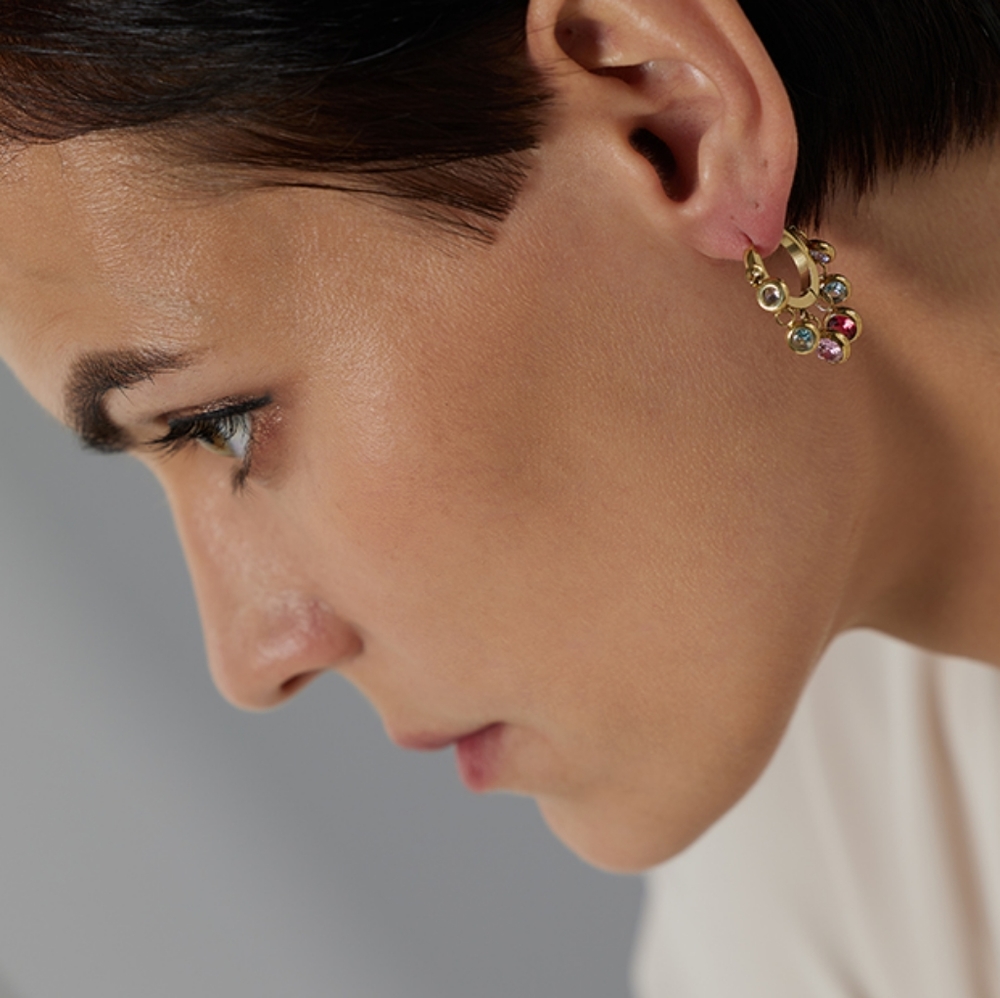 Exquisite Dangle Colourful Diamonds Hoop Earrings - Picture 2 of 6
